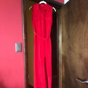 Red button down collared dress